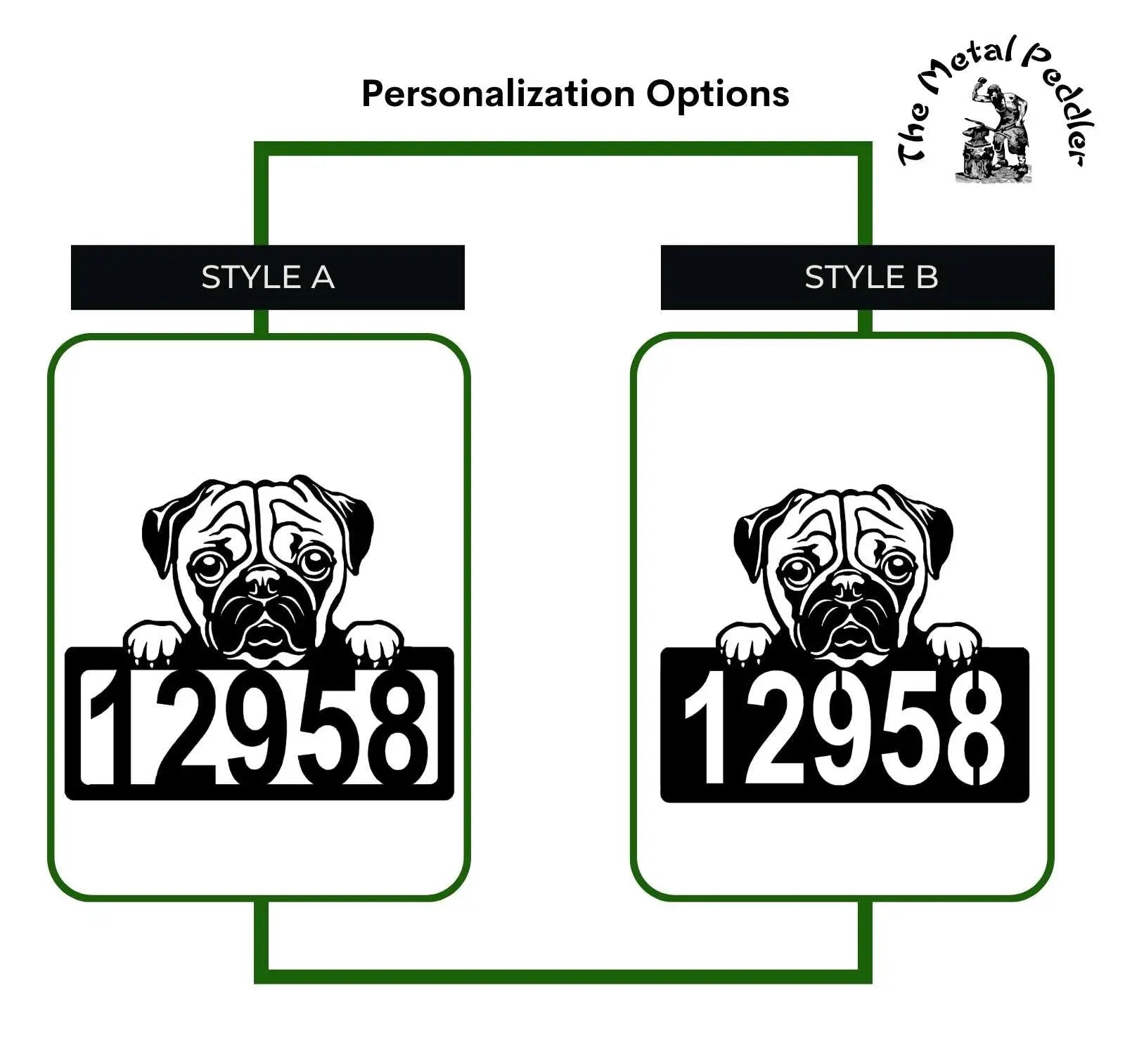 Pug Address Sign - Detailed Dog Design with Custom House Numbers