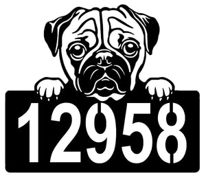 Pug Address Sign - Detailed Dog Design with Custom House Numbers