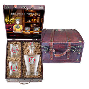 North Carolina State University Royal Decanter with 3D Top and 2 Glasses w/ Chest Box