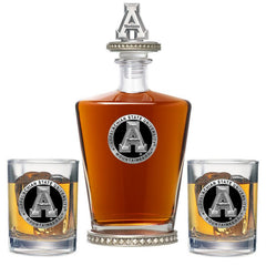 Appalachian State University Royal Decanter w/ 3D Top-Diamond Accents & 2 Glasses