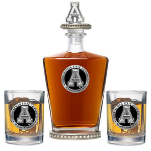 Appalachian State University Royal Decanter w/ 3D Top-Diamond Accents & 2 Glasses