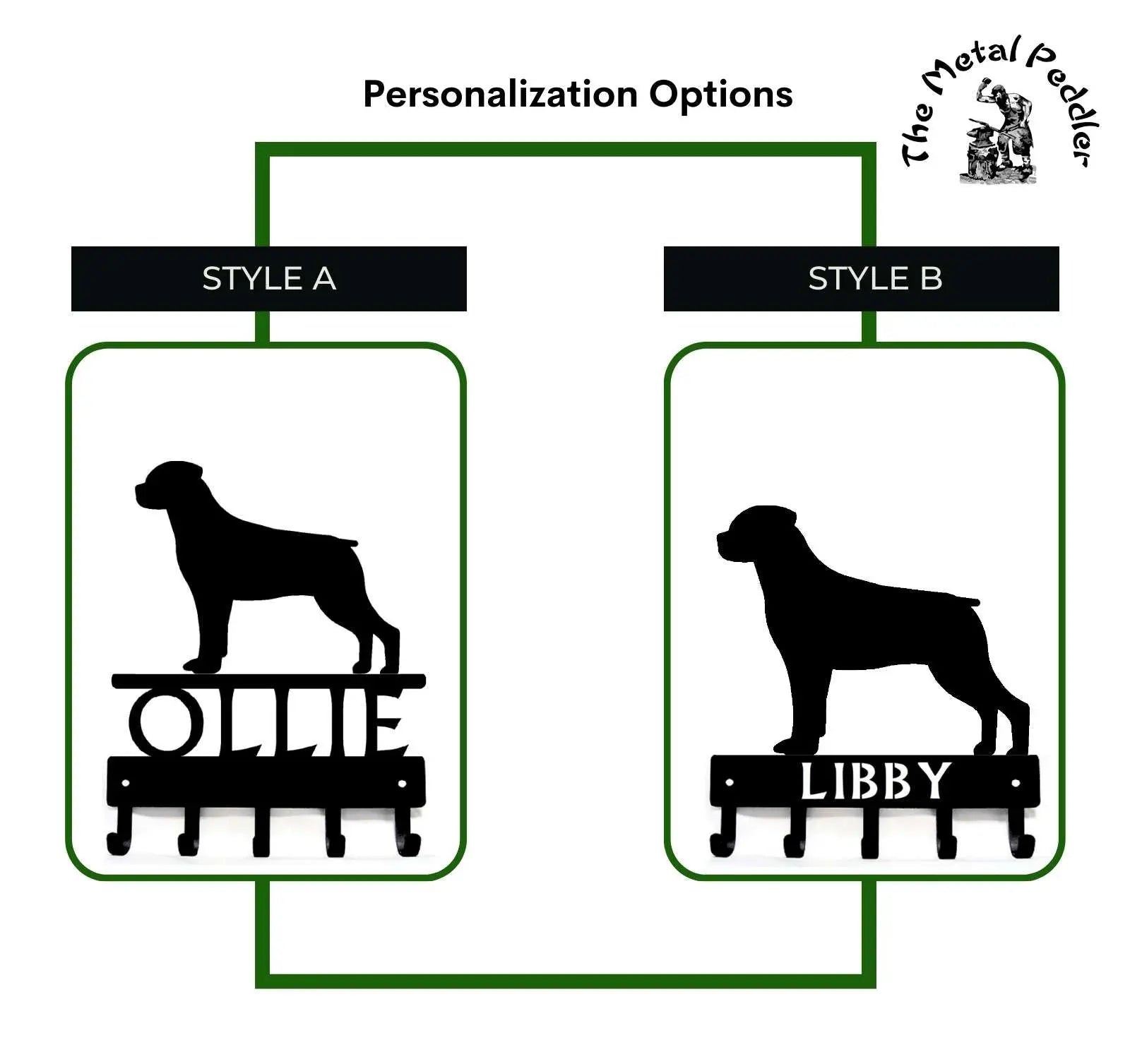 Rottweiler Personalized Key and Dog Leash Holder - 5 Hooks