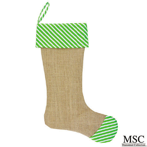 Stripe Burlap Christmas Stocking - Lime (STSL/6930)