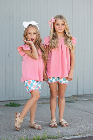 Teal Check Wave Short Set