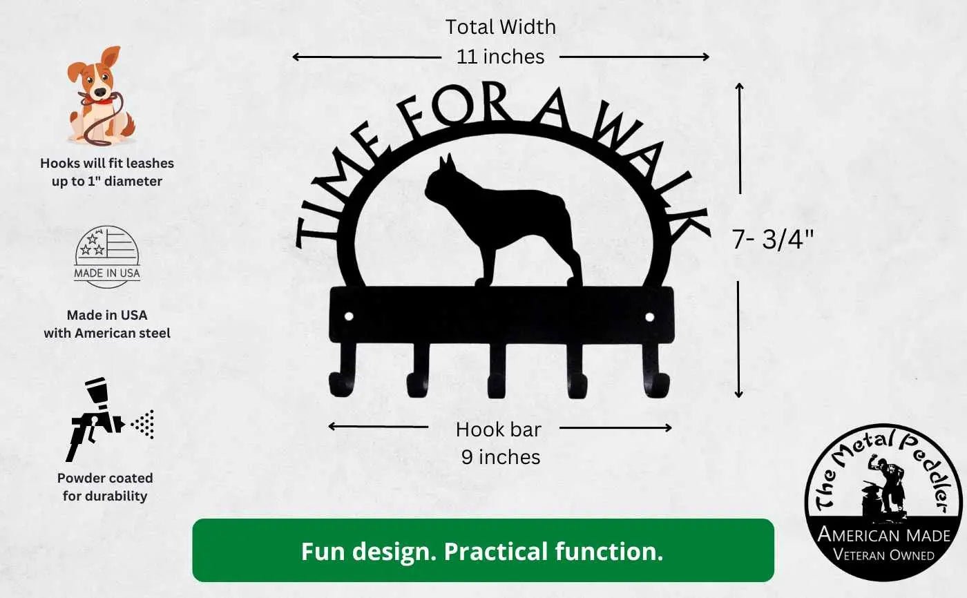 French Bulldog TIME FOR A WALK Dog Key Rack & Leash Holder