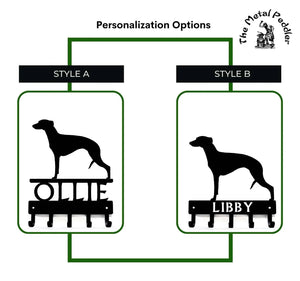 Whippet Personalized Key Hanger and Leash Holder - 5 Hooks