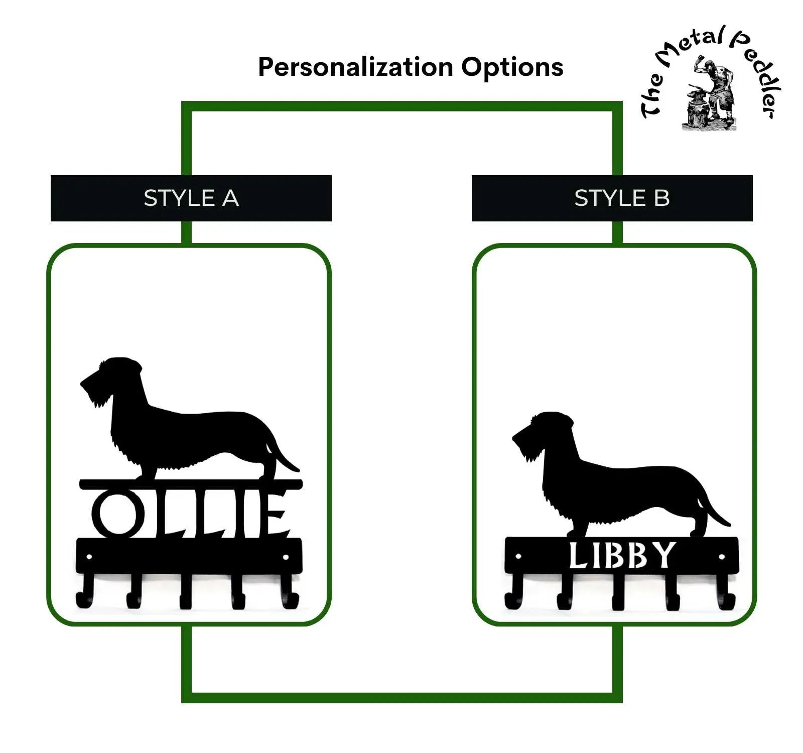 Wirehaired Dachshund Personalized Key and Leash Holder - 5 Hooks