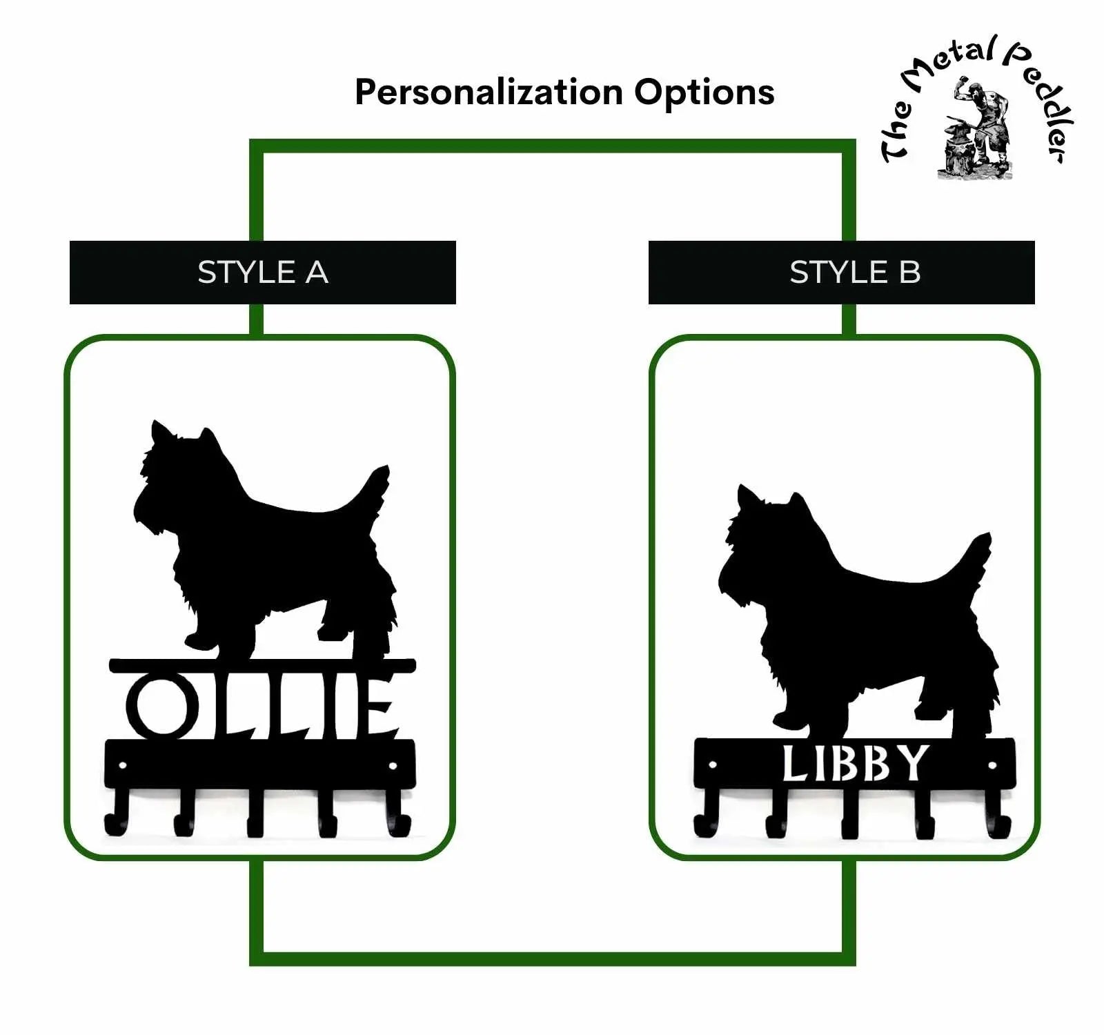 Yorkshire Terrier (Yorkie) Personalized Key Holder and Leash Hanger - 5 Hooks