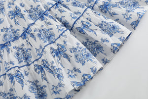 Blue and White Print Layered Sundress
