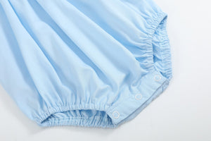 Blue and White Smocked Bubble Romper