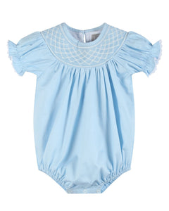 Blue and White Smocked Bubble Romper