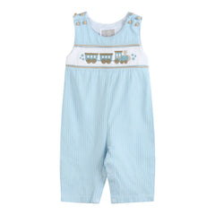 Blue Gingham Train Smocked Longall