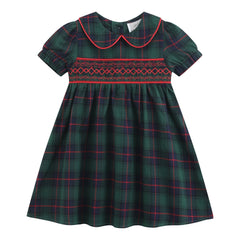 Blue, Green Red Plaid Smocked Collared Dress