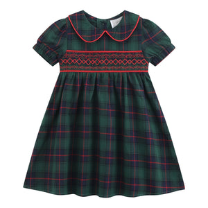 Blue, Green Red Plaid Smocked Collared Dress