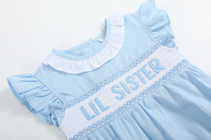 Blue Lil Sister Smocked Bubble Romper