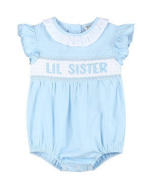 Blue Lil Sister Smocked Bubble Romper