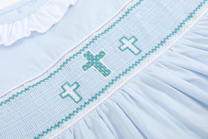 Blue Ruffled Crosses Smocked Dress