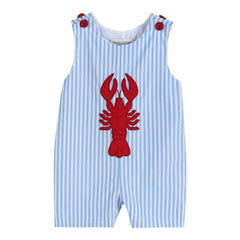 Blue Striped Crawfish Applique Shortalls