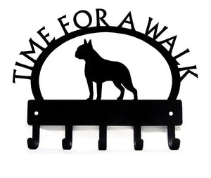 Boston Terrier TIME FOR A WALK Dog Key Rack & Leash Holder