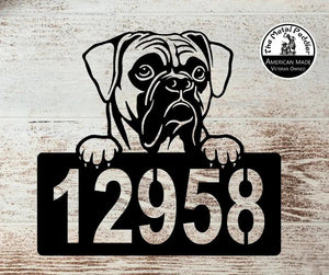 Boxer #1 Address Sign - Detailed Dog Design with Custom House Numbers