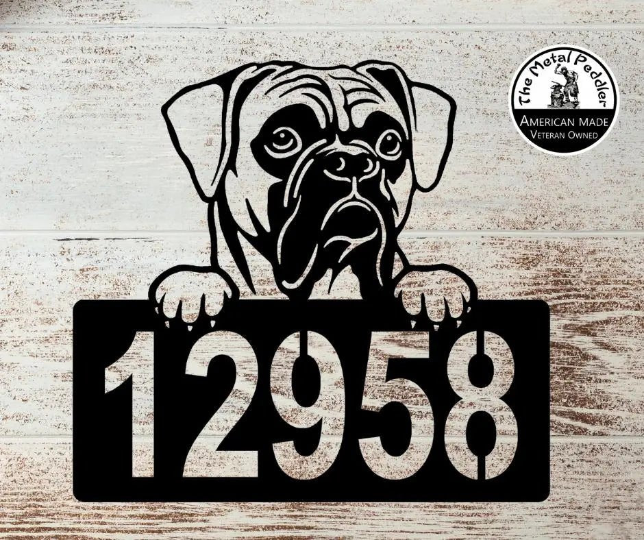 Boxer #1 Address Sign - Detailed Dog Design with Custom House Numbers
