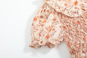 Brown Floral Collared Dress