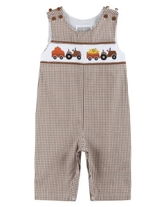 Brown Gingham Pumpkin and Corn Tractor Smocked Longall