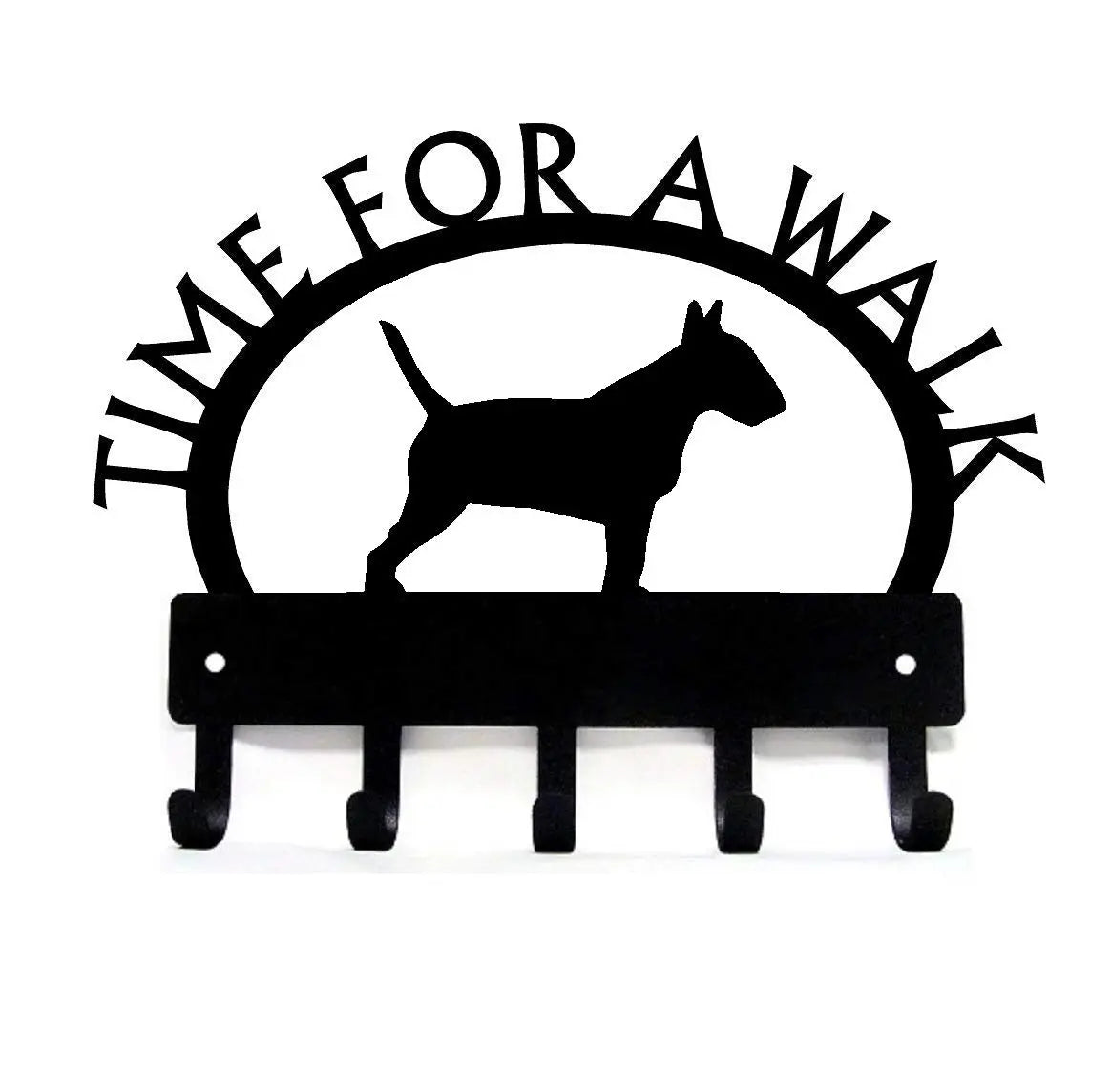 Bull terrier TIME FOR A WALK Dog Key Rack & Leash Holder
