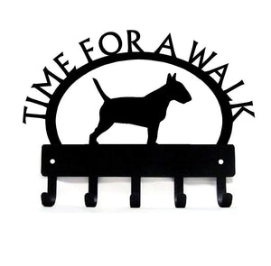 Bull terrier TIME FOR A WALK Dog Key Rack & Leash Holder
