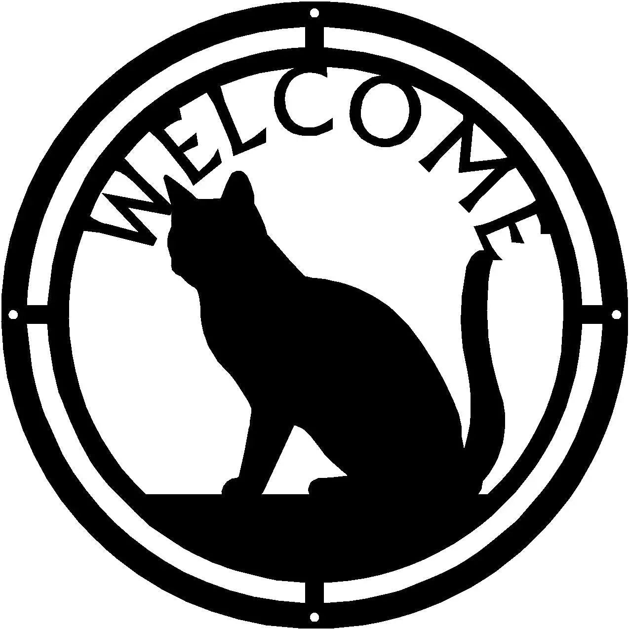 Cat #03 Round Metal Welcome Sign