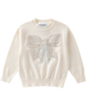 Cream Sparkly Bow Sweater