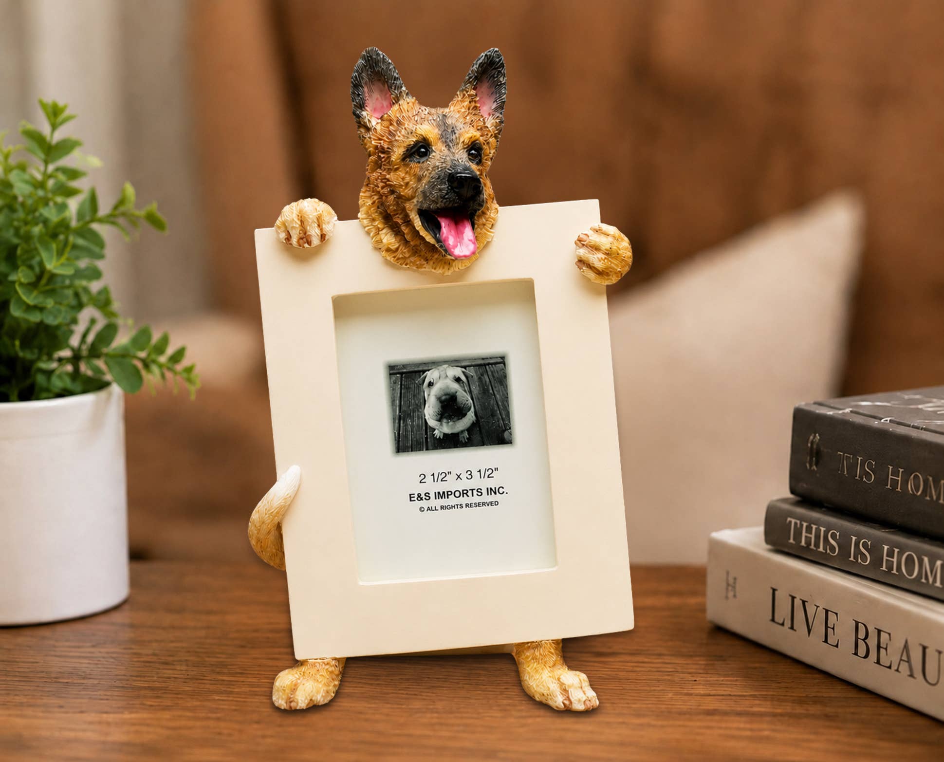 German Shepherd Pointer (2 1/2x3 1/2) Small Photo Picture Ceramic Frame from E&S Imports