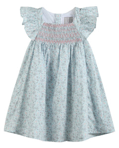 Floral Blue Dove Smocked Flutter Dress