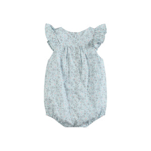 Floral Blue Dove Smocked Flutter Bubble Romper