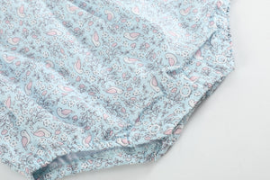 Floral Blue Dove Smocked Flutter Bubble Romper