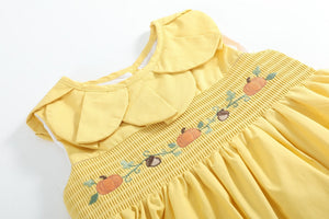 Golden Wheat Pumpkin Smocked Petal Collar Dress