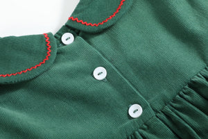 Green Corduroy Christmas Tree Ruffle Dress