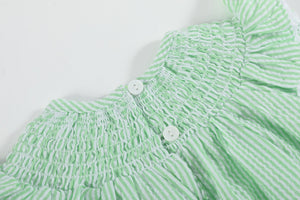 Green Seersucker Bunny Smocked Flutter Bubble Romper
