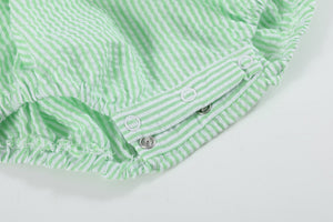 Green Seersucker Bunny Smocked Flutter Bubble Romper