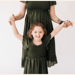 Dark Green Chiffon Dress - Child