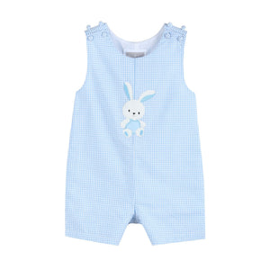 Light Blue Gingham Bunny Applique Shortalls