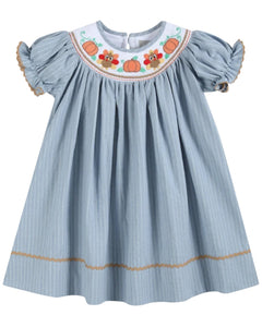 Light Blue Pinstripe Turkey Smocked Bishop Dress