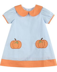 Light Blue Pumpkin Applique Collared Dress