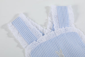 Light Blue Seersucker Bunny Ruffle Bubble Romper