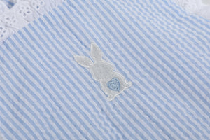Light Blue Seersucker Bunny Ruffle Bubble Romper