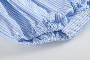 Light Blue Striped Lemons Smocked Ruffle Bubble Romper