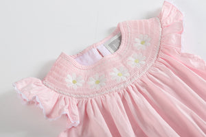 Light Pink Daisy Smocked Ruffle Bubble Romper