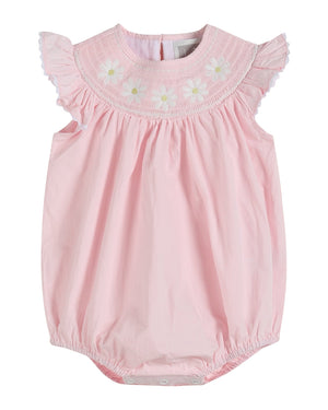 Light Pink Daisy Smocked Ruffle Bubble Romper