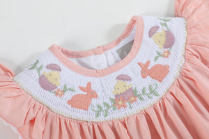 Light Pink Smocked Flutter Bubble Romper
