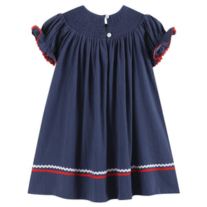 Navy Blue Santa Smocked Bishop Dress